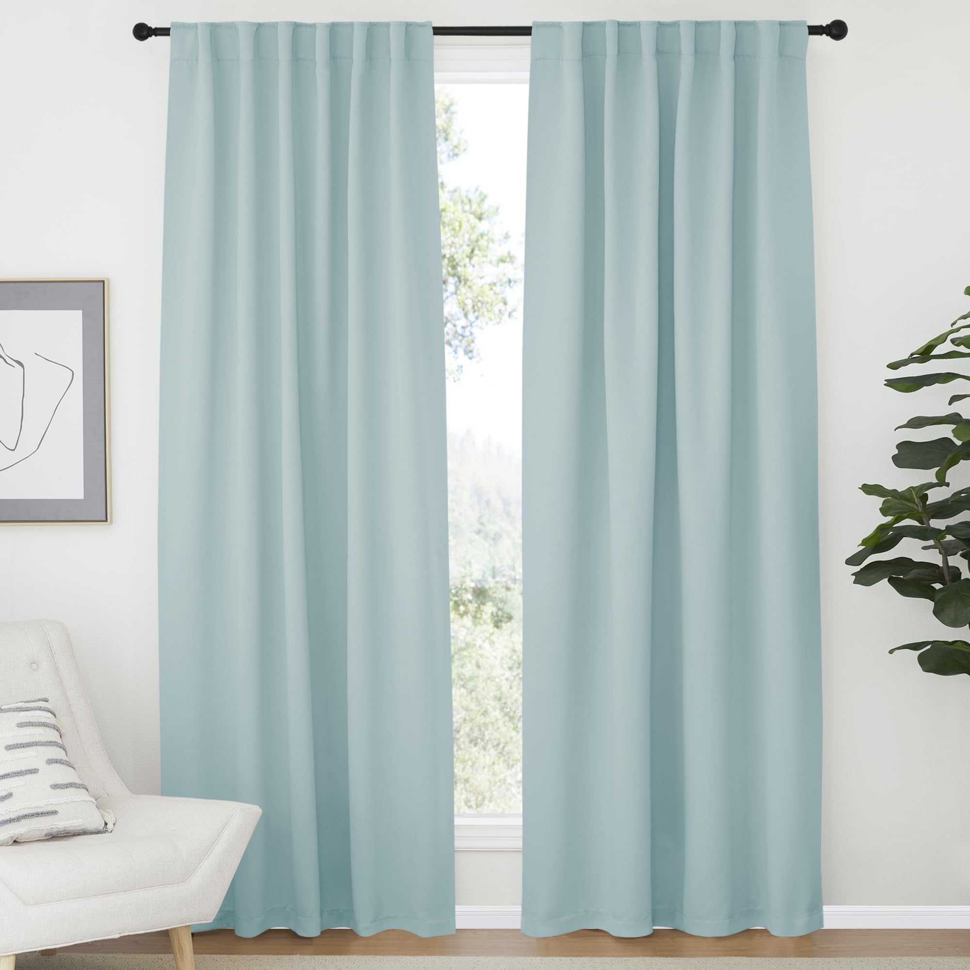 NICETOWN Blackout Curtain Panels Window Draperies - (Sky Blue Color) 52x84 inch, 2 Pieces, Insulating Room Darkening Blackout Drapes for Bedroom