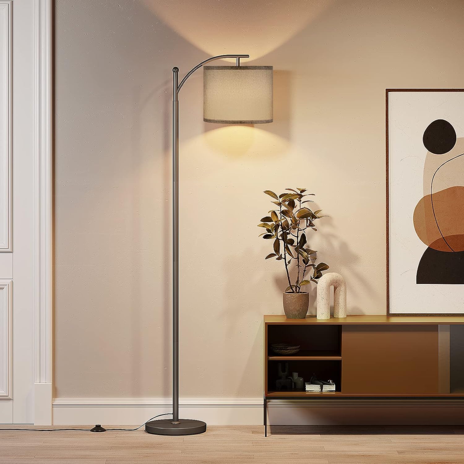 SUNMORY Dimmable Floor Lamp with Remote Control,Lamp for Living Room Stepless Color Temperature and Brightness, Standing Lamp for Bedroom and Office with 1H Timer,Gray Floor Lamp with Linen Shade