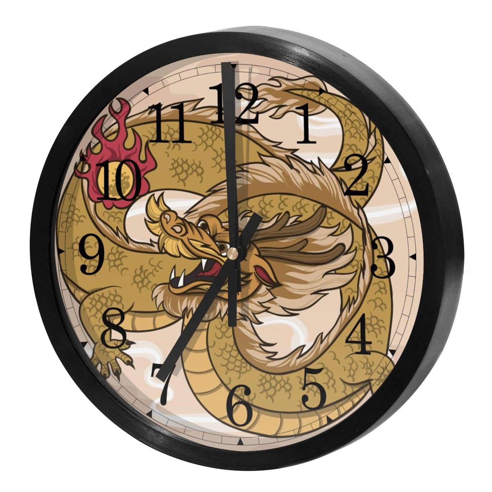 Horloge murale silencieuse à quartz avec dragon doré pour une décoration zen