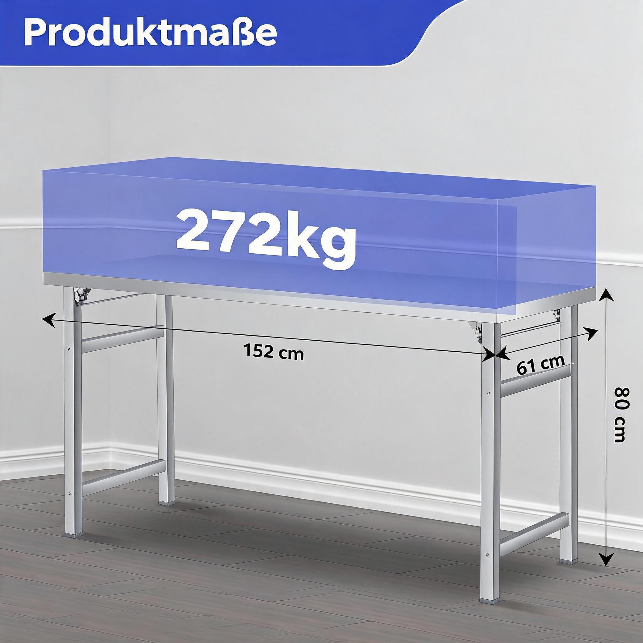 Garvee Edelstahl Arbeitstisch klappbar 152x61 cm mit 236 kg Tragkraft