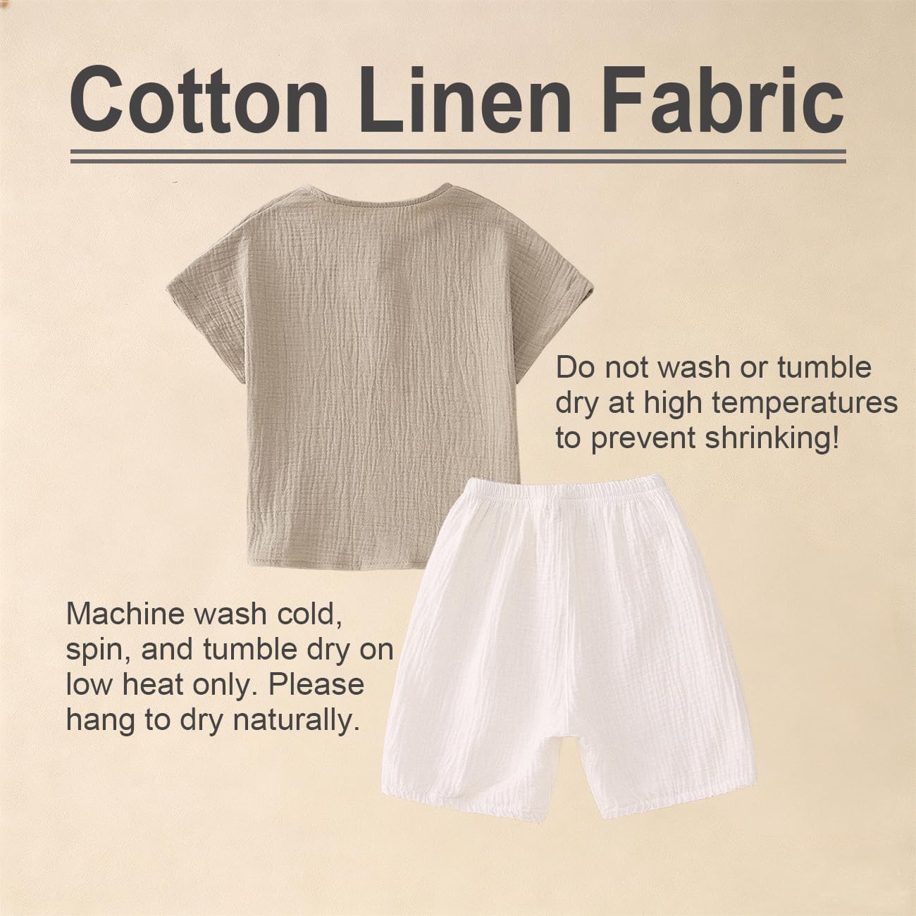 Toddler Boys Cotton Linen Outfit Summer 2 Piece Set Short Sleeve Henley Shirt & Shorts Kids Casual Outfit 2-6Y