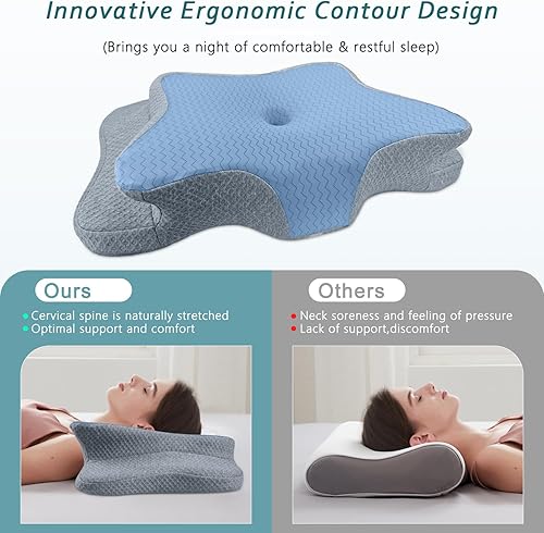 Miniatura 37 de Almohadas de espuma viscoelástica, almohada cervical para aliviar el dolor de cuello y hombros, almohada ergonómica de contorno de cama, suave