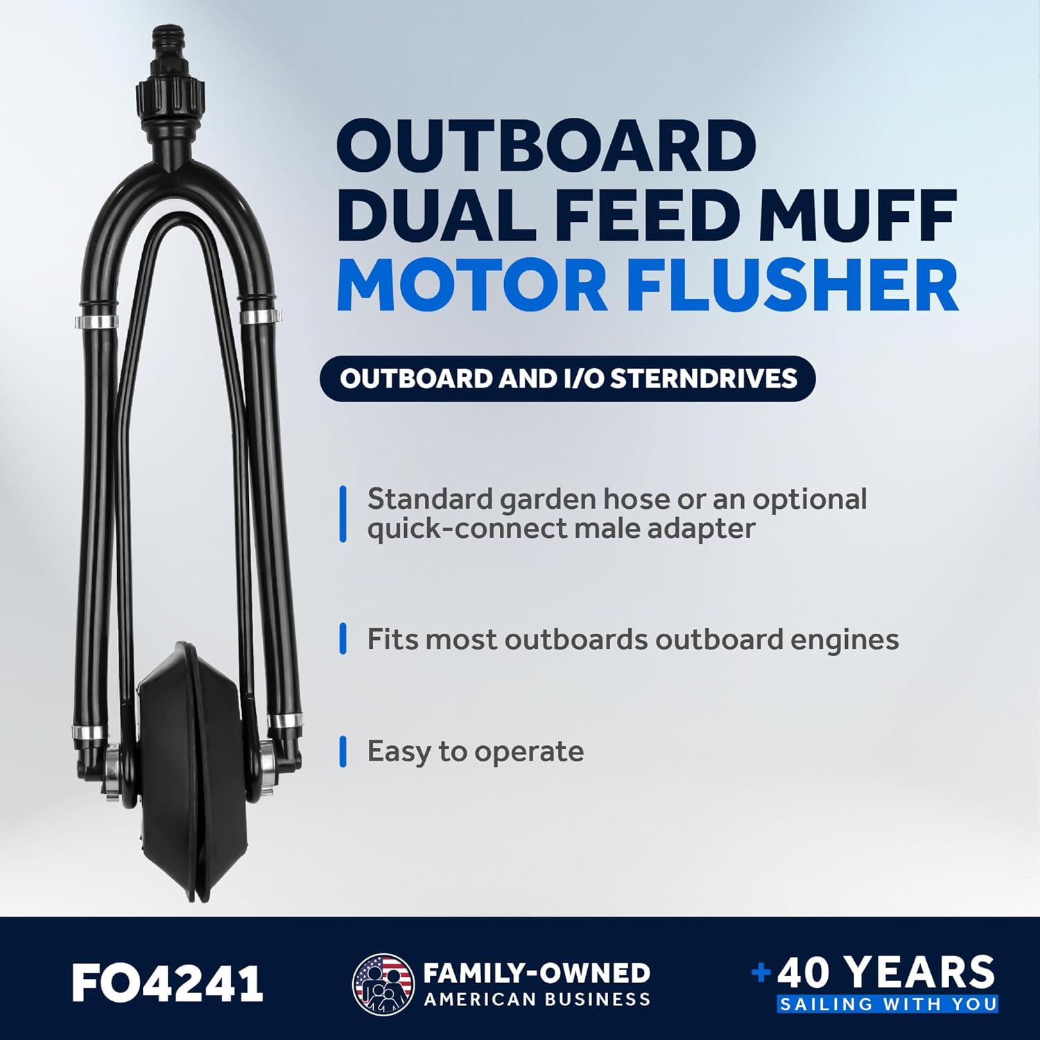 Five Oceans Outboard Motor Muffs, Boat Motor Flusher, Black PVC Marine Grade Muffs, Coated Steel Bracket, Includes Garden Hose Connector & Quick Connect Adapter