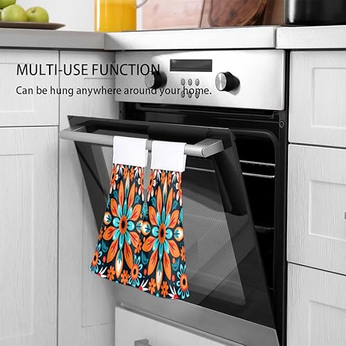Miniatura 3 de Native American Floral Pattern (02) Kitchen Towels with Hanging Loop Soft Absorbent Hand Towels Coral Velvet Towels for Bathroom 2 Piece Sets