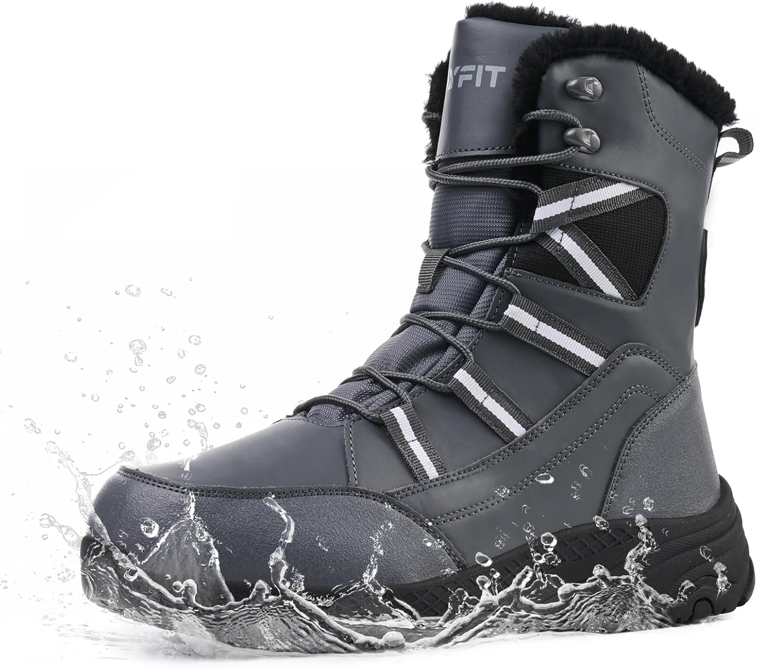 Snow Boots for Men Waterproof Mid-Calf Booties Winter Hiking Boot Durable Warm Fur Lined Boot Non-Slip Warm Climbing Shoes Walking, Cold Weather