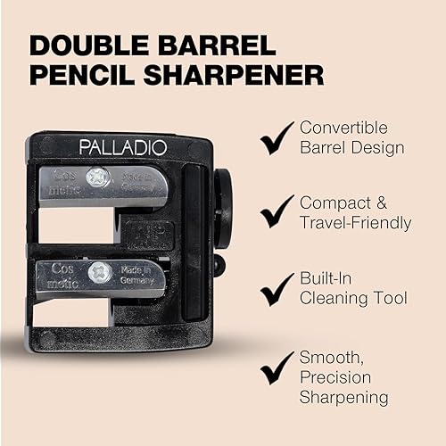 Miniatura 3 de Palladio Sacapuntas cosméticos 3 en 1 de doble barril con tapa, hoja de acero inoxidable, ajustador de tamaño, esencial para delineador de labios