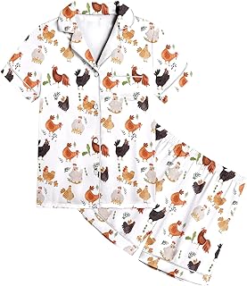 Conjunto de pijama de manga corta con botones y pantalones cortos con estampado de pollo animal para niños y niñas, conjunto de ropa de dormir para niñas de 18 meses