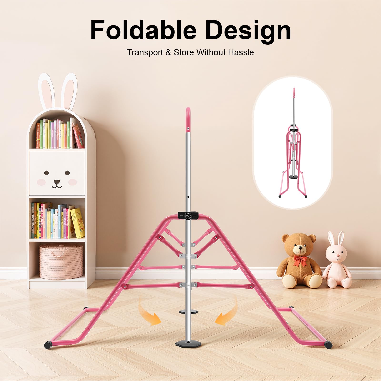 Barre de gymnastique pliable - Charge maximale : 80 kg - Barre horizontale - 115 à 155 cm - Hauteur réglable - Pour les personnes pesant moins de 100 kg - Rose