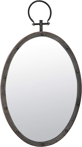 Miniatura 2 de Stonebriar 24.6" x 14" Oval Bronze Metal Wall Mirror with Rivet Detail and Hanging Loop, Decorative Rustic Decor for the Living Room, Bedroom,