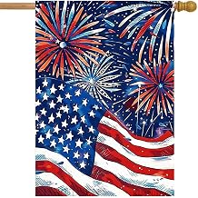 Patriotic 4th of July Floral House Flag 28x40 Inch Double Sided, Large Burlap Memorial Day Welcome Daisy Yard Flag for Summer Holiday Seasonal Outside Decoration