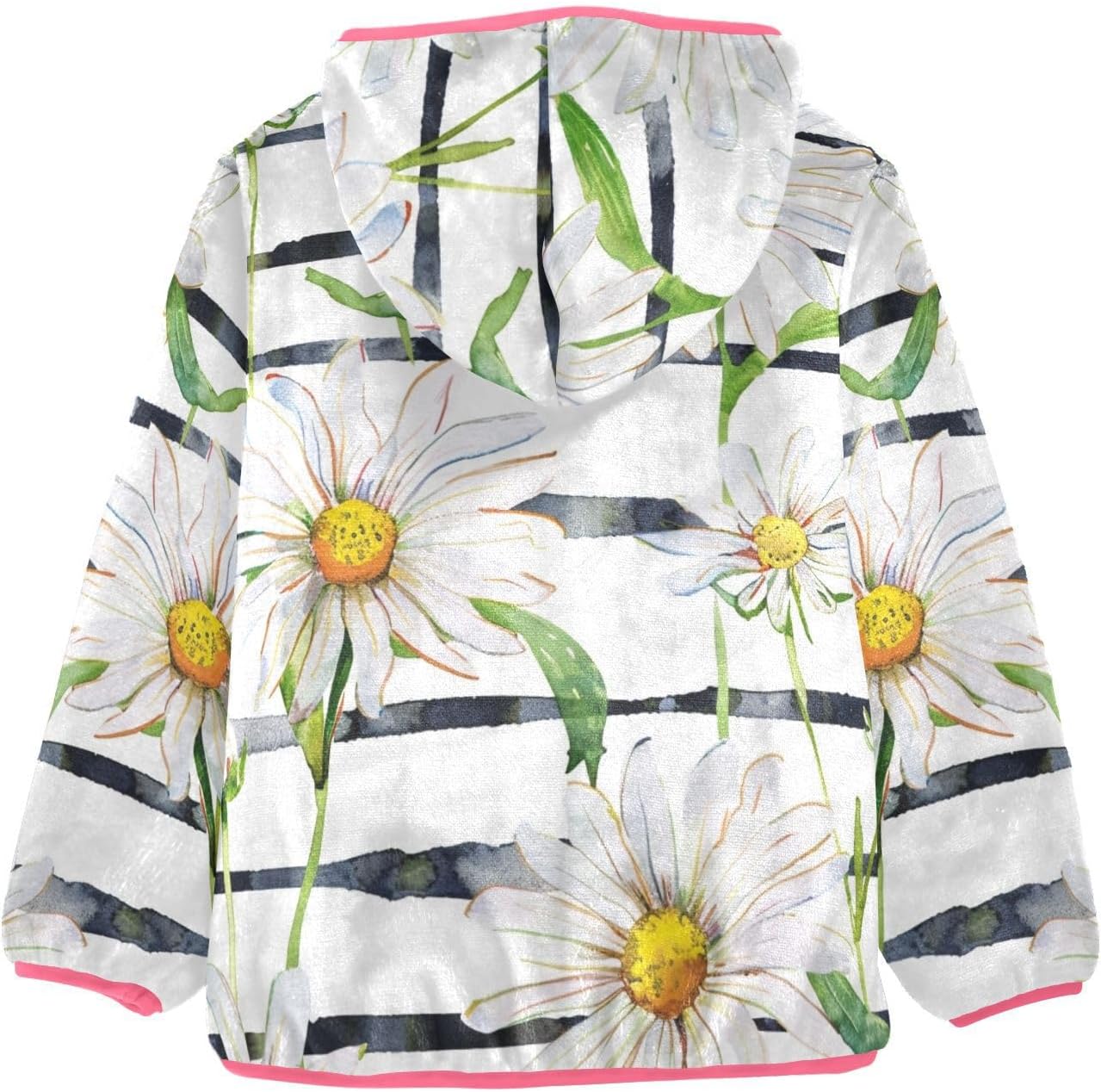 ALAZA White Daisy Black White Stripe Hoodie Jacket for Girls Toddler Fleece Zip Up Coat Plush Jacket for 3 Years