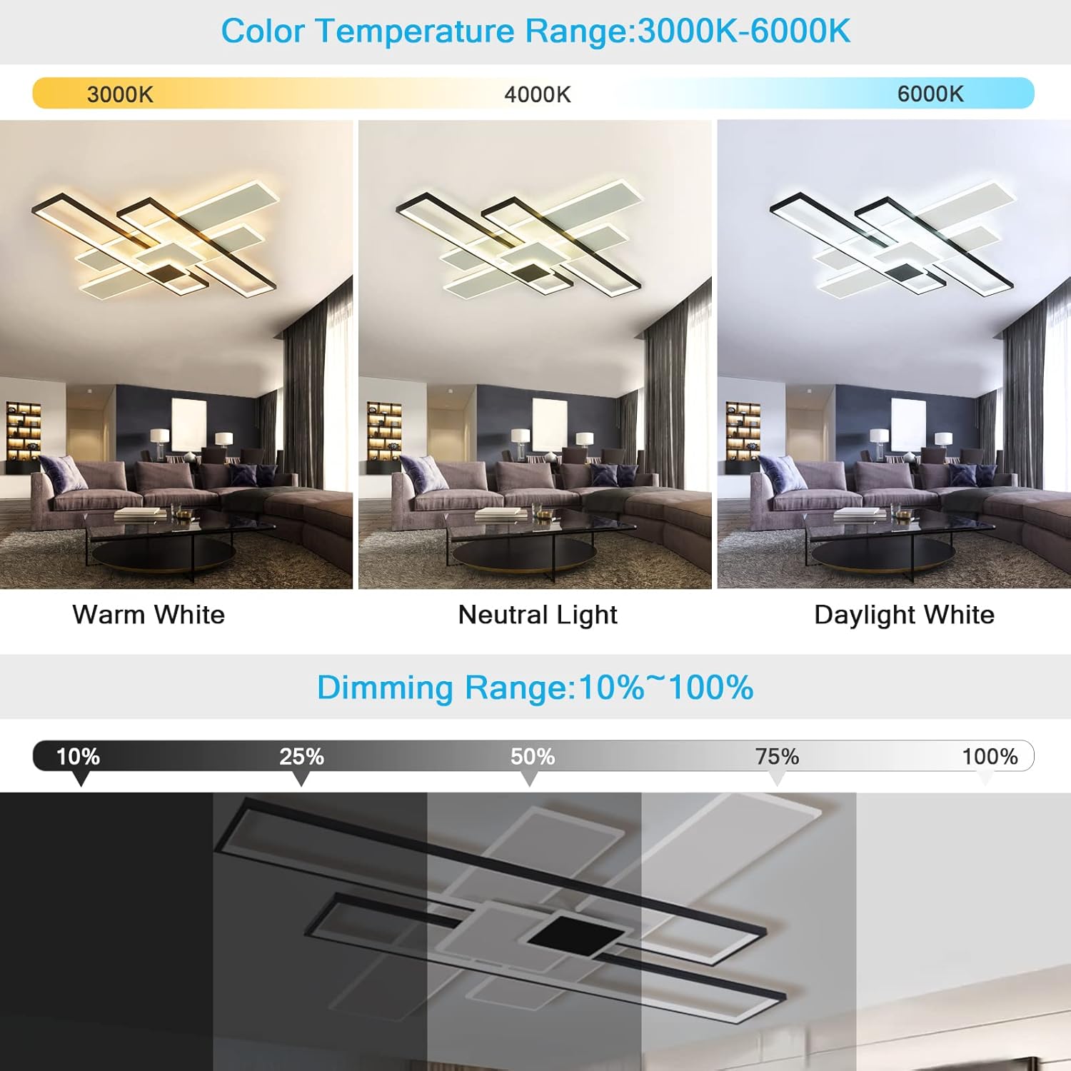 Modern Ceiling Light,Modern LED Ceiling Light,119W Black Flush Mount Ceiling Light Fixtures, Geometric Ceiling Light, for Bedroom, Living Room,Dimmable with Remote,Modern LED Chandeliers