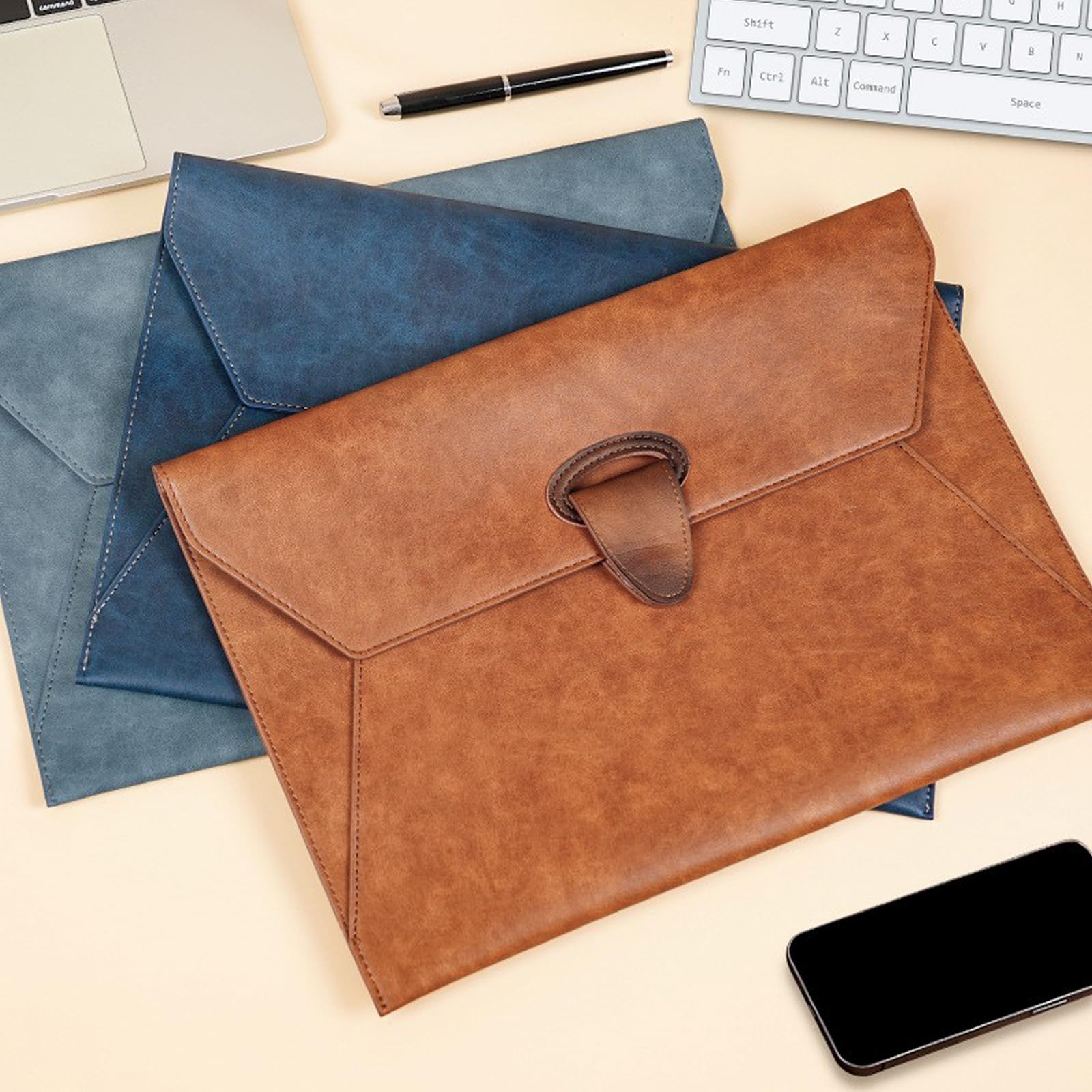 VANRA PU Leather File Folder Document Organizer Holder Waterproof Filing Envelope Case with 2 Pockets - Image 4