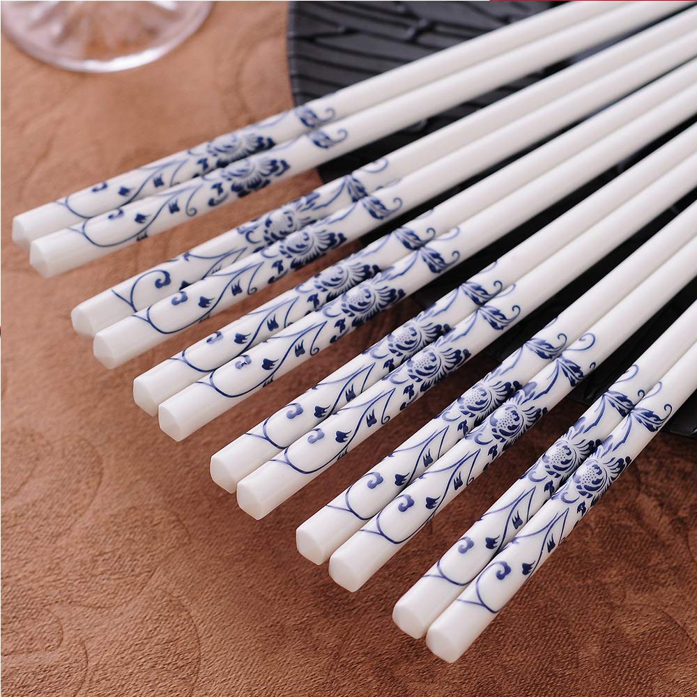 Coffret cadeau de baguettes en porcelaine avec étui, 10 paires de baguettes japonaises réutilisables pour sushi, baguettes de luxe antidérapantes en porcelaine tendre, baguettes lavables au lave-vais