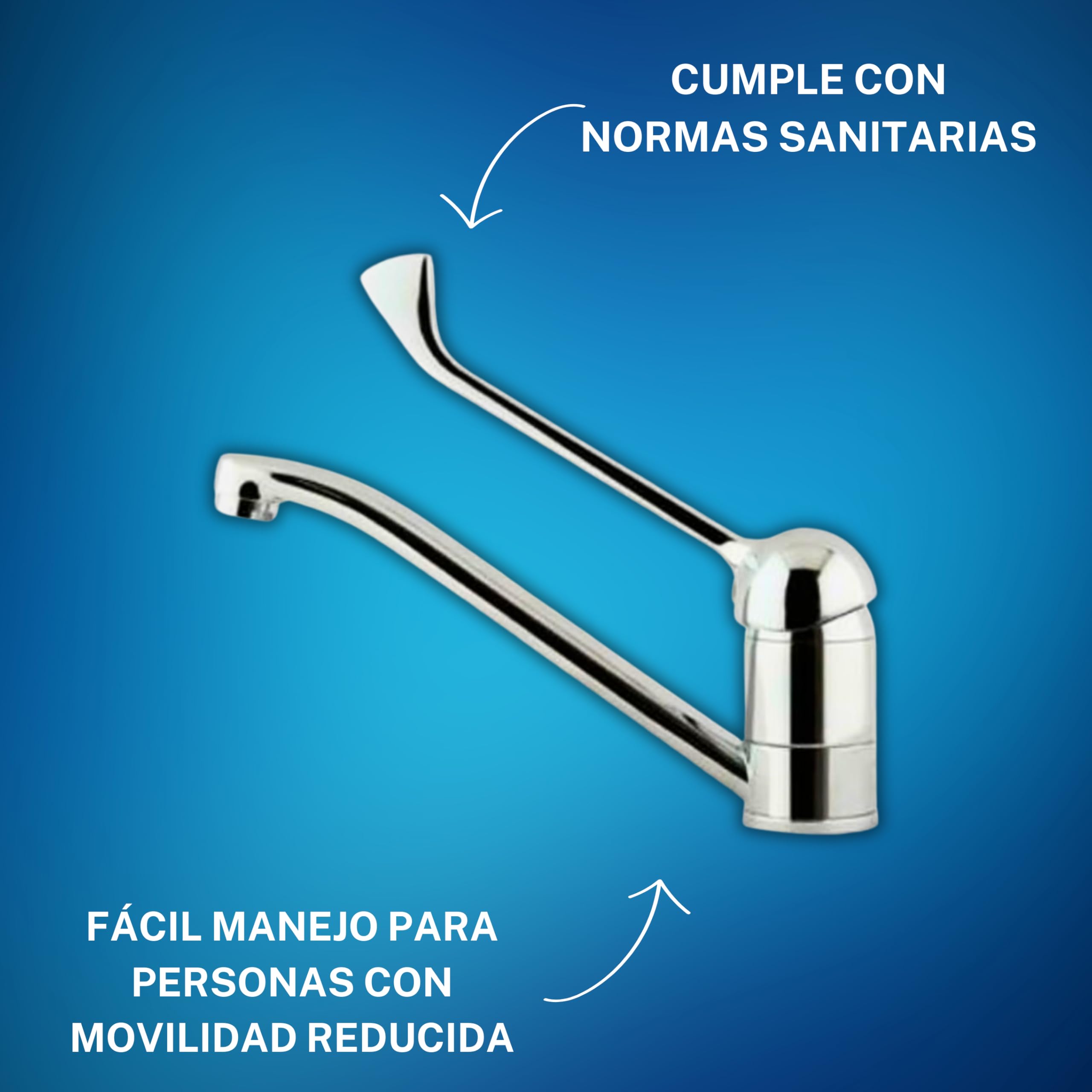Grifo Monomando Palanca Gerontológica GEV - Grifo de Lavabo Monomando, Ideal Normas Sanitarias, Maneta Medical Extendida 20 Cms, Juego Completo para Hospitales, Laboratorios y Hostelería