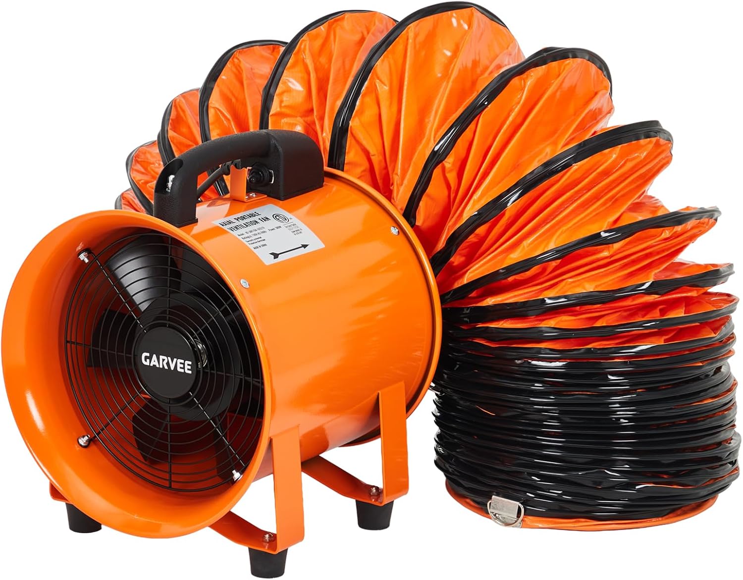 8 Inch Utility Blower Fan, Portable Industrial Exhaust Fan with 32.8ft Flexible Duct Hose, 3500 RPM 1100 CFM Low-Noise High-Velocity Extractor Industrial Ventilator for Basements Workshops Warehouses