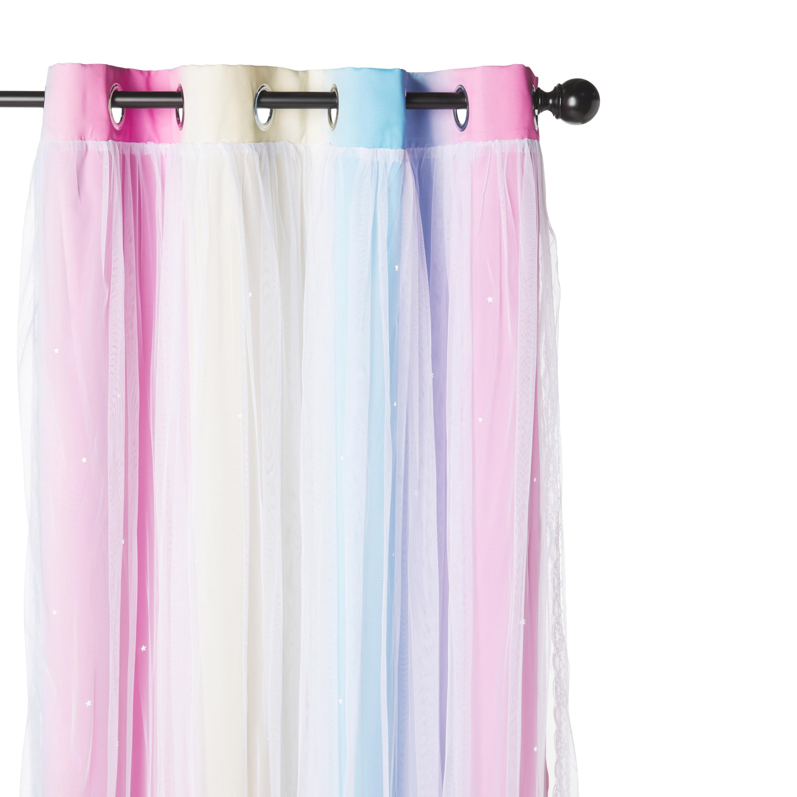 NICETOWN Blackout Curtains for Girls Bedroom Kids Rainbow Cute Window Curtains Drapes for Living Room Princess Star Cut Out Curtains for Nursery, 2 PCs, Pink Grey, 52W x 63L