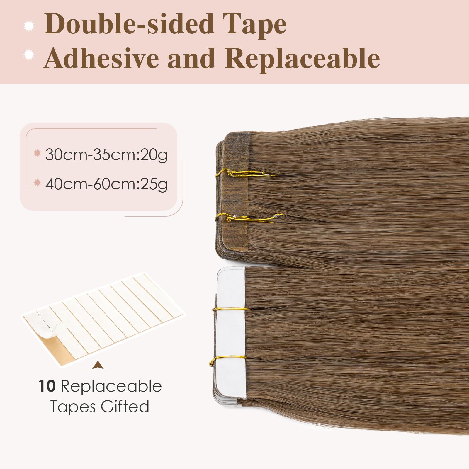 TESS Tape in Hair Extensions Human Hair 10 PCS #06 Light Brown - 18 Inch Seamless Invisible Real Hair Extension Straight 25g - Image 4