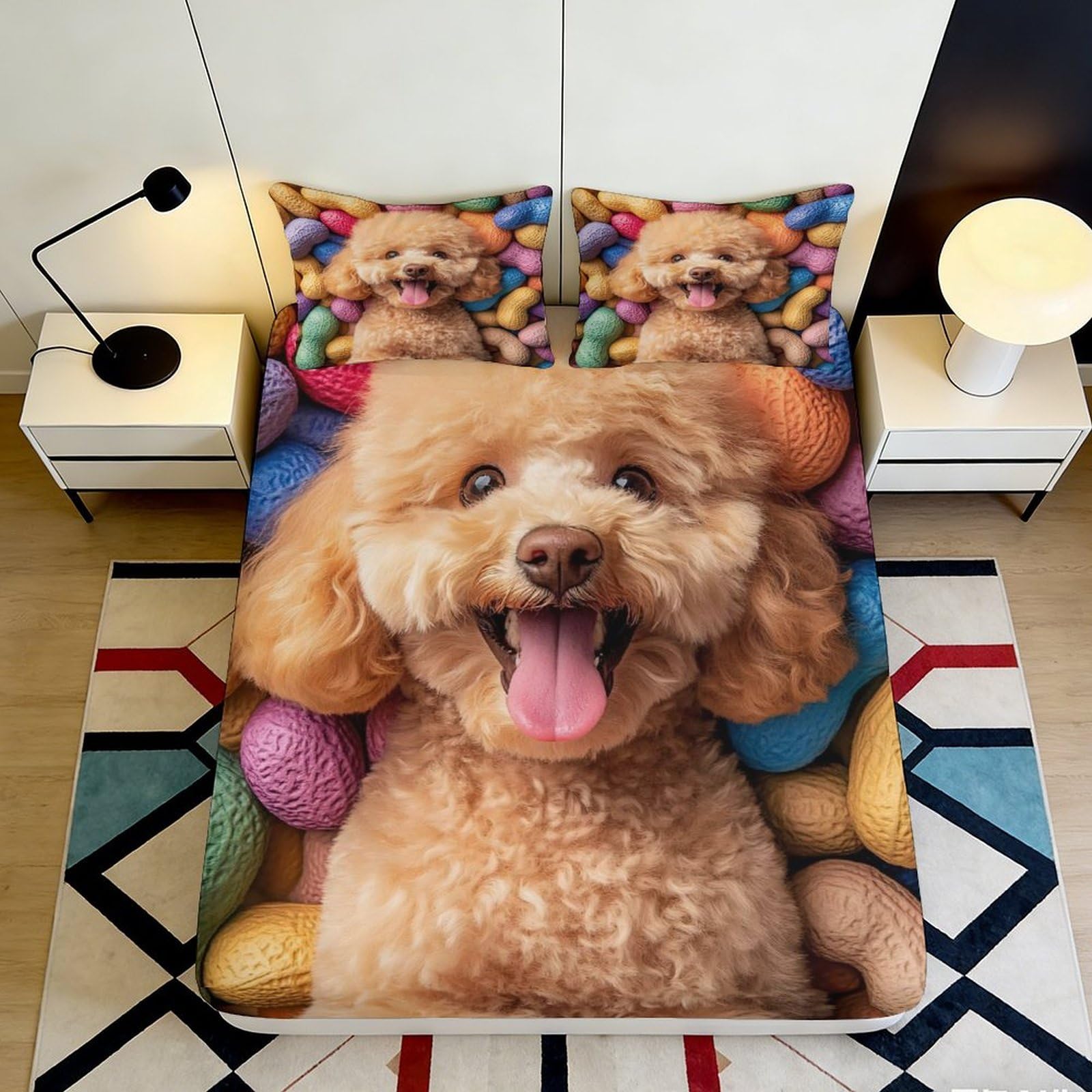 Uynsixtme Style-4 3D Printed Cute Dog Fitted Sheet Microfiber Non-Slip Deep Pocket Bedroom Bedding Puppy Mattress Fitted Cover Washable For All Ages 200X200x25cm