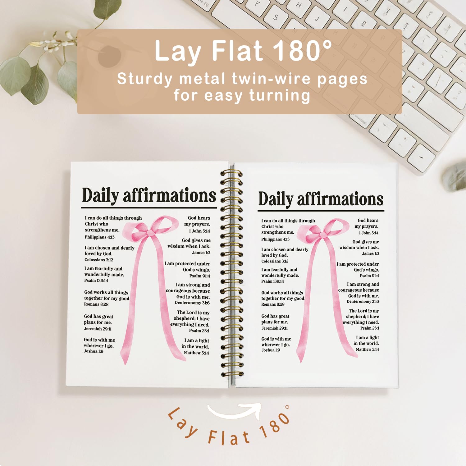 MOFUYU Cuaderno bíblico con lazo rosa para tomar notas, diario cristiano para mujeres con afirmaciones diarias, bonito cuaderno para notas bíblicas, diario de estudio de las Escrituras de coqueta, 5.5