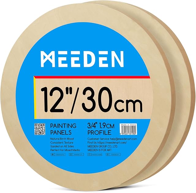 MEEDEN Round Wood Canvas Panels: 3/4" Deep 12" Dia Round Wooden Canvas Panel - Pack of 2 Cradled Wood Art Boards for Pouring Art, Crafts, Painting