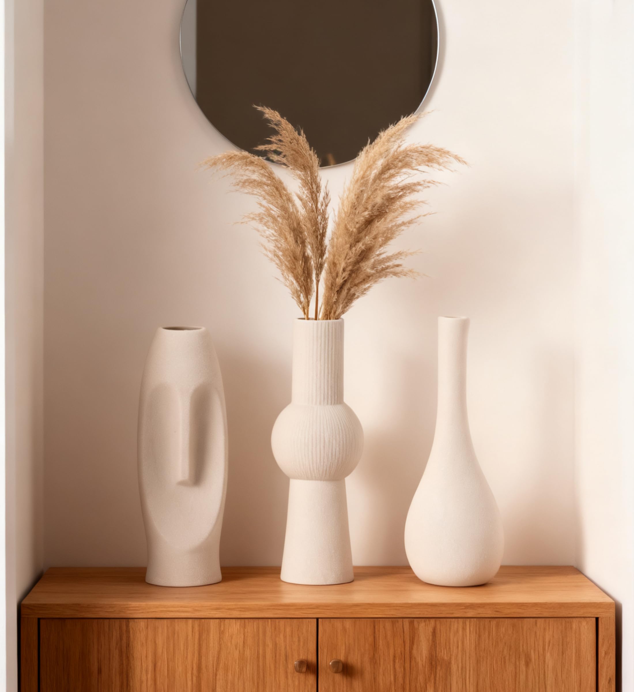 Jarrón de Cerámica Juego de 3, Creativos Jarrones Decorativos Modernos, Boho Decoracion Hogar para Sala de Estar (13 Blanco)