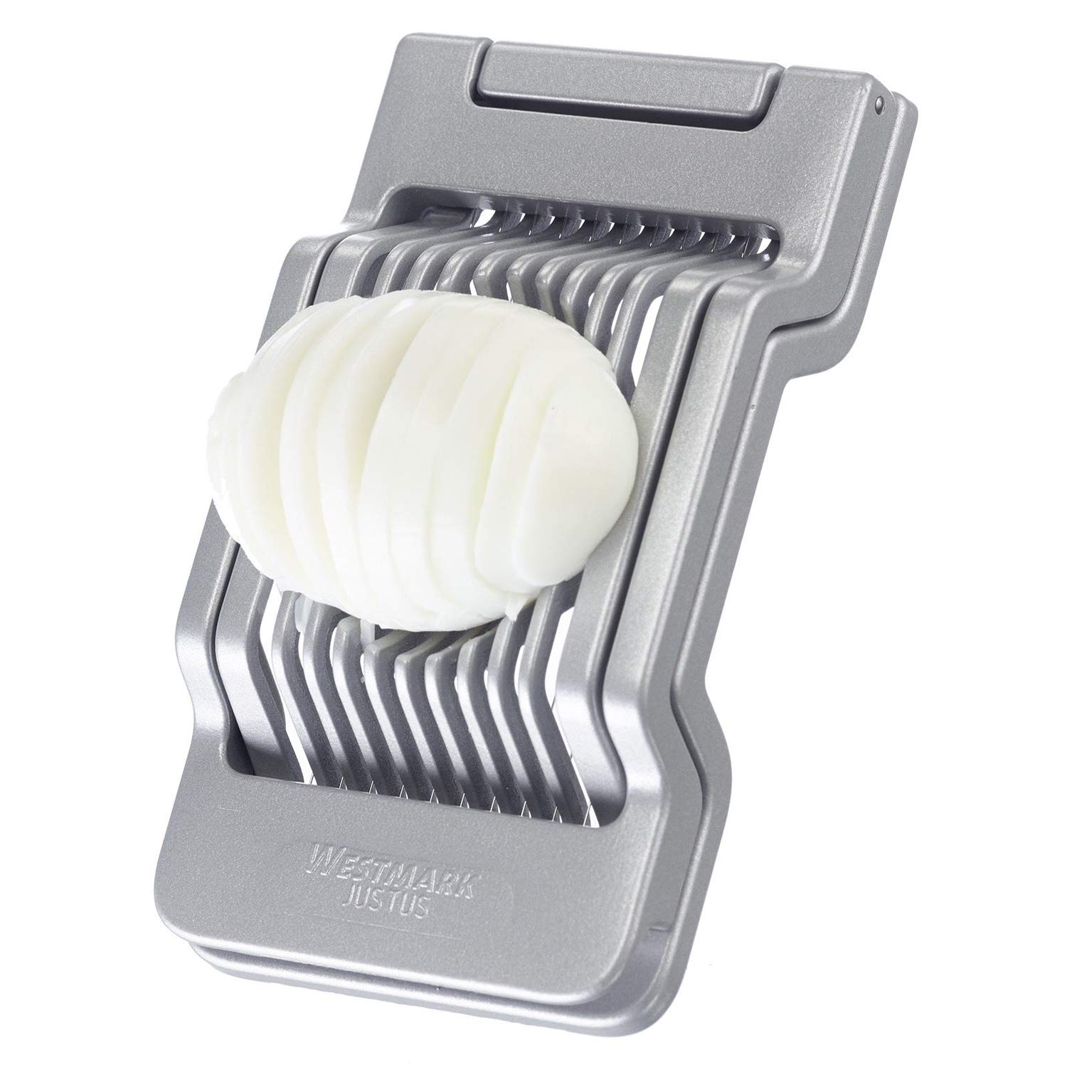 Westmark Cortador de huevos para rebanadas redondas y ovaladas, Alambres de corte tensados ​​individualmente de acero inoxidable, Aluminio/acero inoxidable, Justus, Gris, 10402260