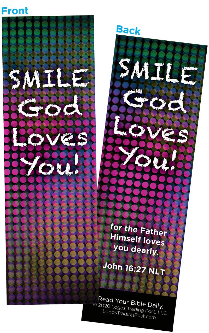 Children and Youth Bookmark, Smile God Loves You, John 16:27, Pack of 25, Handouts for Classroom, Sunday School, and Bible Study