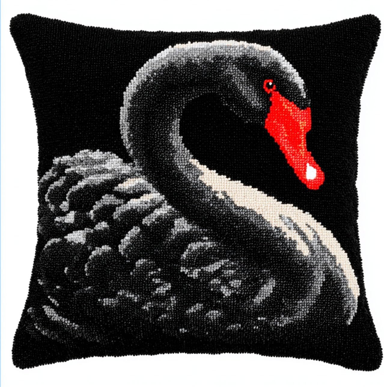 Nahuigood 11Ct Cross Stitch Cushion Covers Kits,Black Swan 45X45cm Tapestry Canvas Pillowcase Kit For Creative Home Décor,Diy Craft Needlework Pillowcase Kits For Kids Adults
