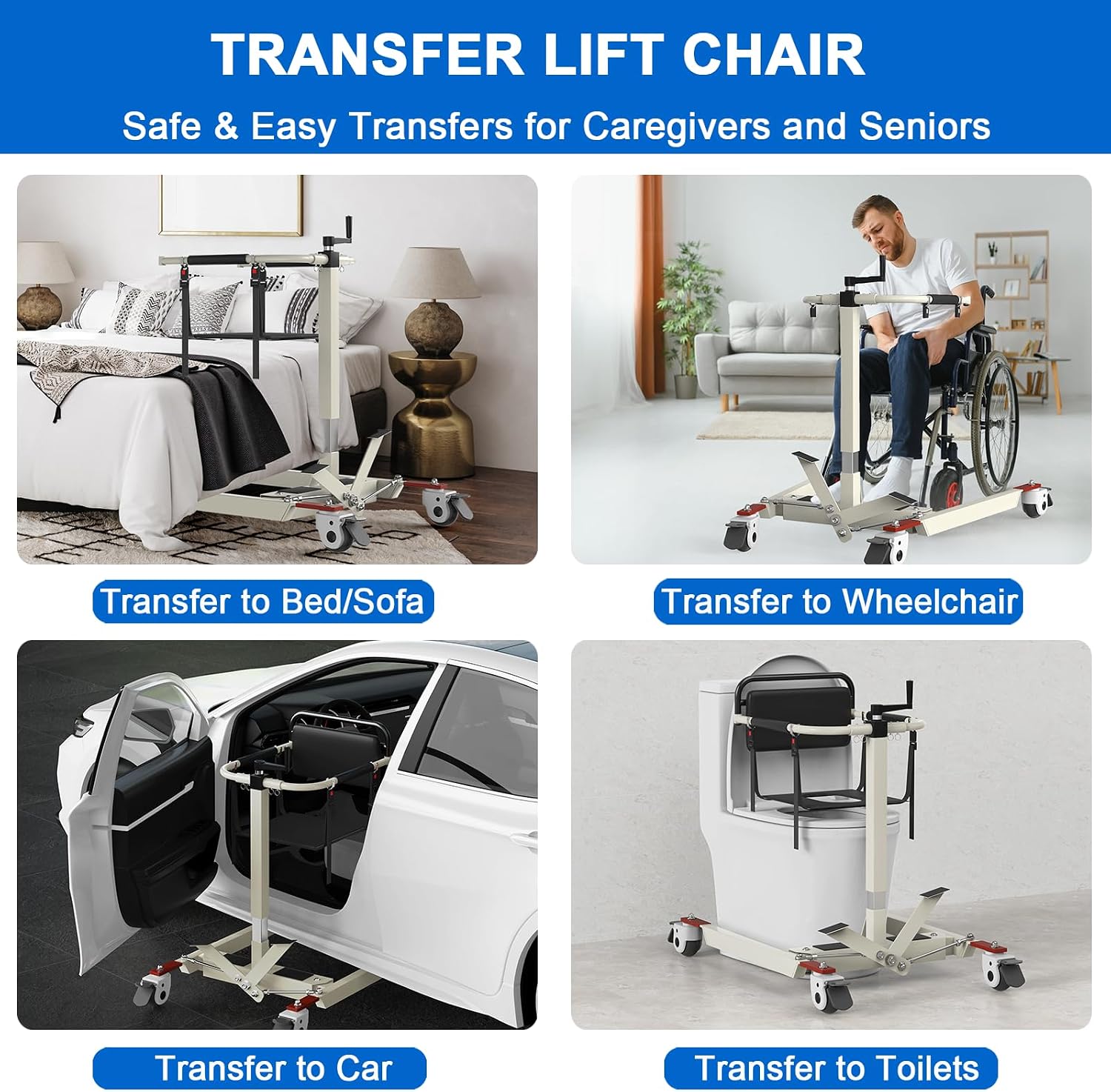 Patient Lift Transfer Chair for Home, Patient Lift Wheelchair Transfer Lift Chair for Car, Wheelchair Lifts for Home Disabled and Elderly Nursing, Height/Width Adjust (B)
