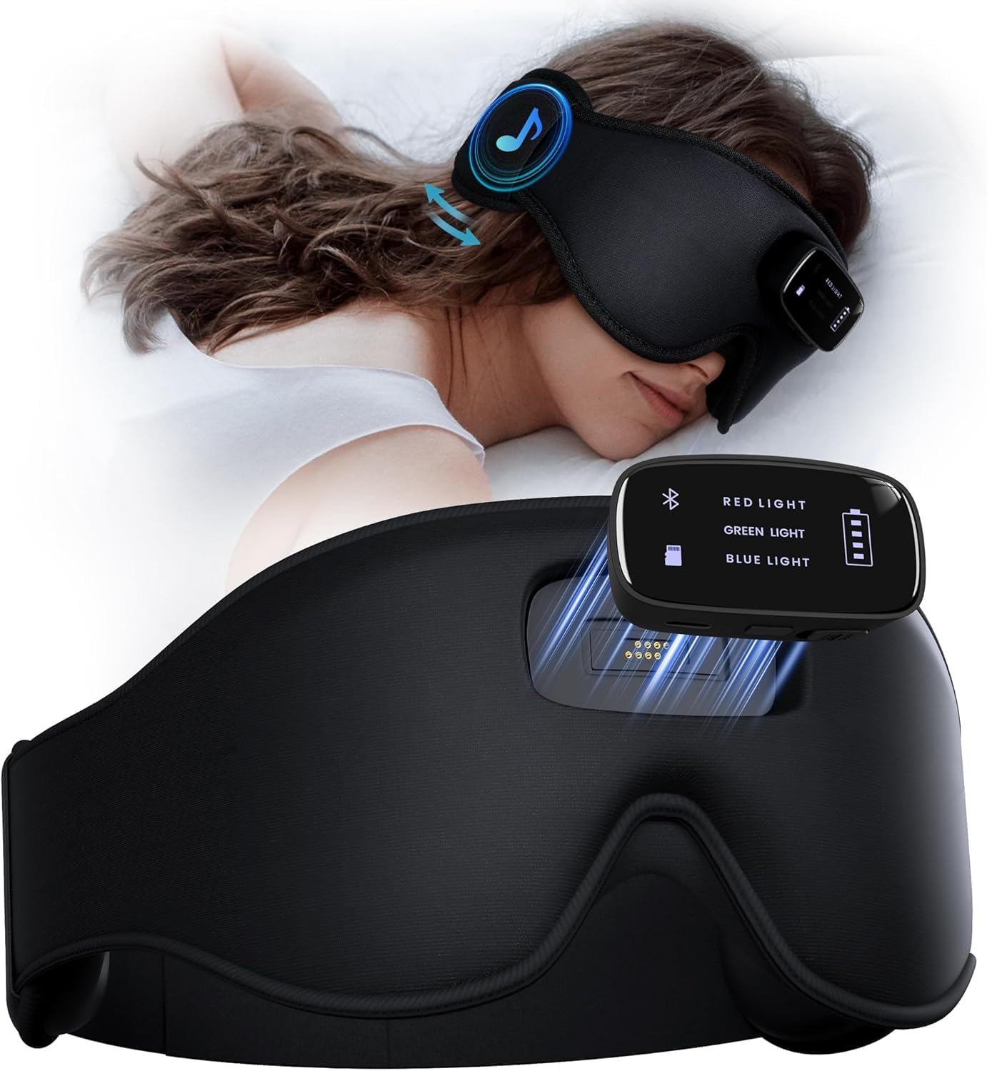 TOPOINT Sleep Mask with Headphones Bluetooth 5.4-3D Zero-Pressure Design Adjustable Sleep Headphones 100% Light Blocking Sleep Headphones with White Noise Sound