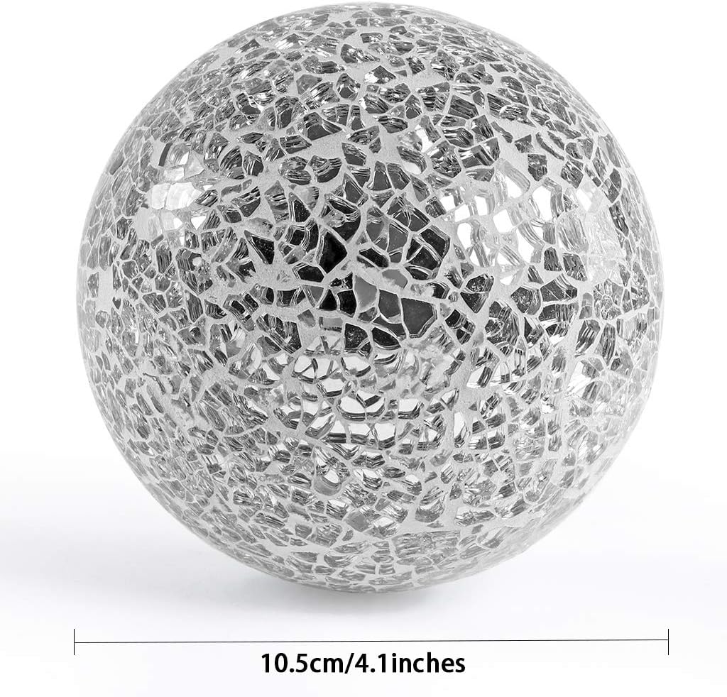 MDLUU Decorative Orbs, Mosaic Sphere Balls, Centerpiece Balls for Bowls, Vases, Dining Table Decor, Diameter 4 Inches, Pack of 3 (Silver) : Everything Else