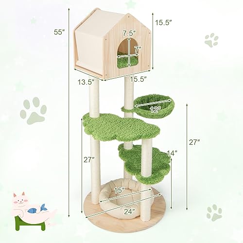Miniatura 4 de Tangkula Torre de árbol para gatos, torre de madera moderna de varios niveles para gatos con postes rascadores de sisal, plataformas de salto,