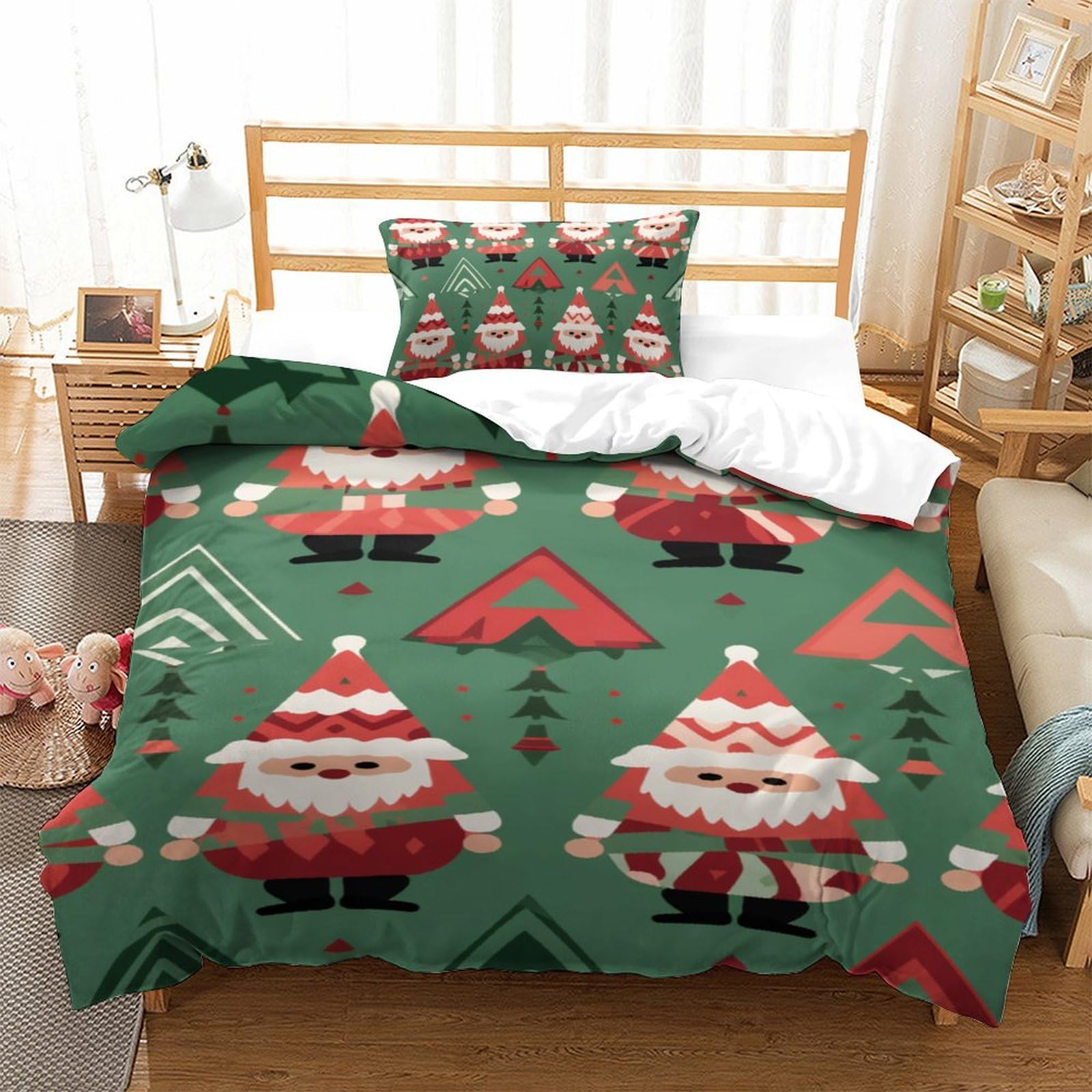 Christmas 3D Printed Quilt Cover 2 Pieces Bed Duvet Set Soft Easy Care with Zipper Closure，Pillowcases for Kids Girls Boys Adults Bedroom Single（135x200cm）