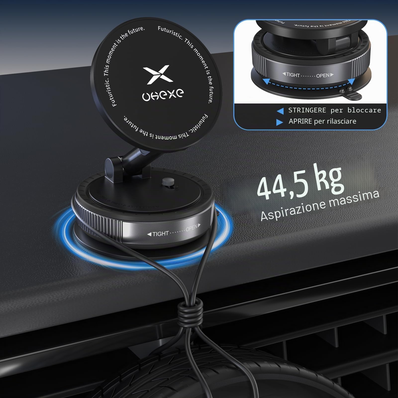 Supporto da auto magnetico con ventosa per telefono cellulare Magsafe, Supporto telefono auto a ventosa ultra regolabile 360° per iPhone 17 Pro Max 16 15 14 13 12 Air Plus (Nero)
