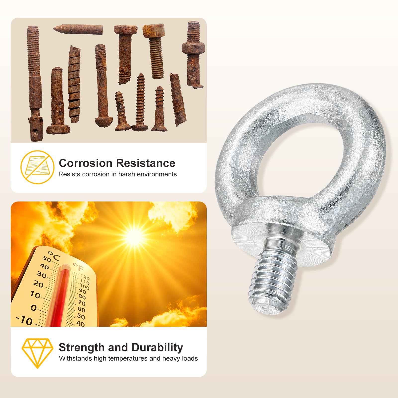 METALLIXITY Shoulder Eye Bolt (1/4"x1/2") 4Pcs, Carbon Steel Machinery Lifting Ring Threaded Eye Bolt - for Load Hoisting White - Image 4