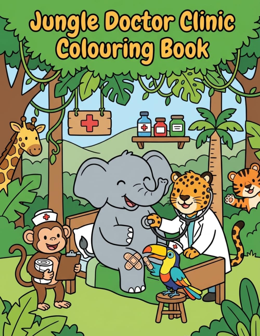 Jungle Doctor Clinic Colouring Book: Cute Animal Vet Adventures for Kids