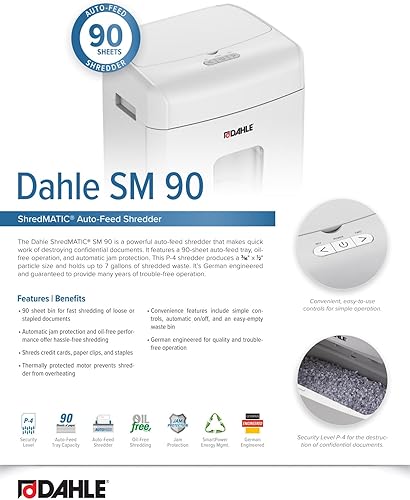 Vista 6 de Dahle ShredMATIC SM 90 Trituradora de papel de alimentación automática, corte cruzado, bandeja de alimentación de 90 hojas, ingeniería alemana