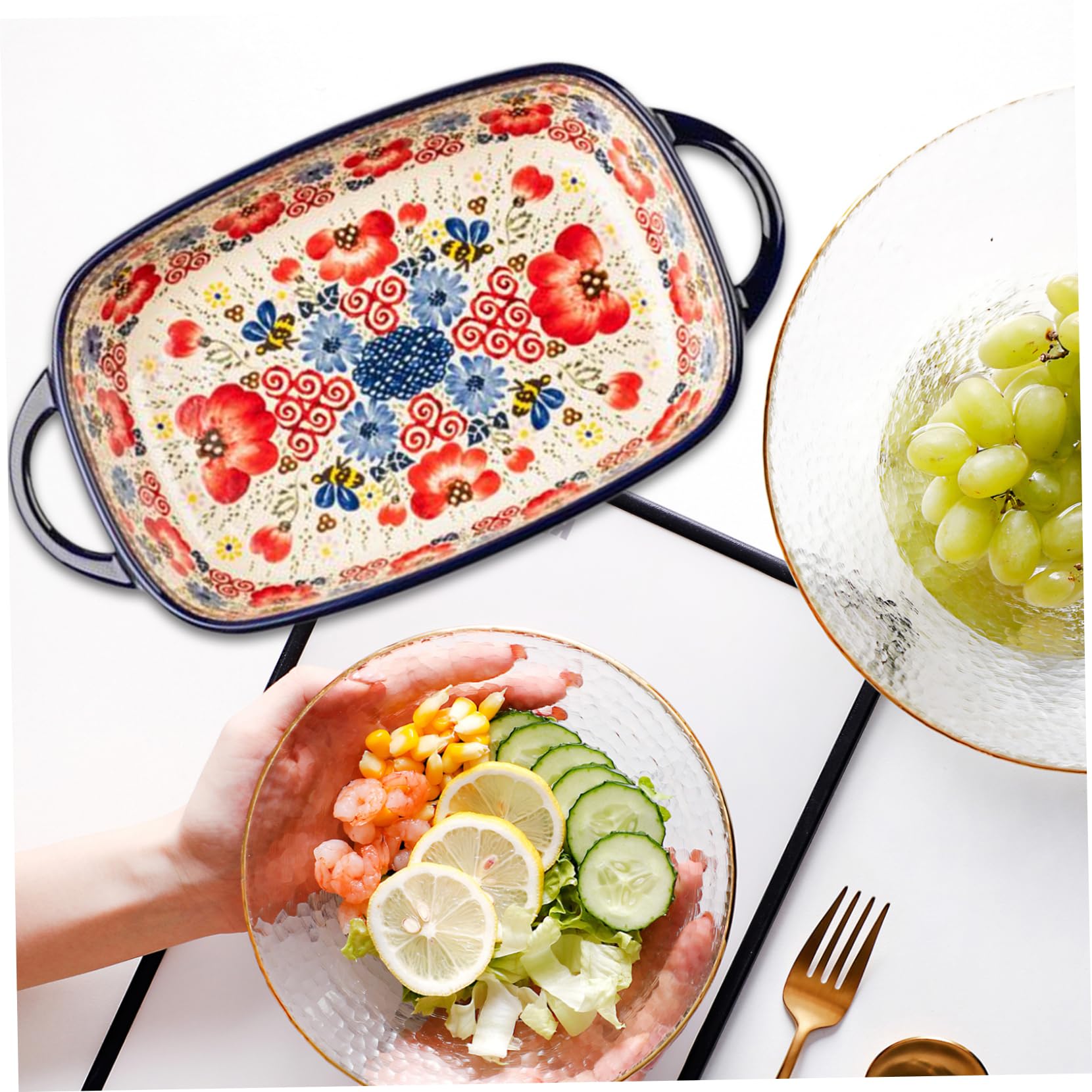 Plato De Horno De Cerámica Con Flores, 950ml, Resistente Al Calor, Ideal Para Lasañas Y Guisos