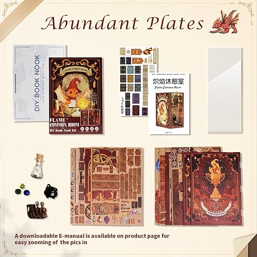Miniatura 7 de Cutefun Kit de rincón de libros, rompecabezas de madera 3D, kit de casa en miniatura con cubierta antipolvo, kit de sujetalibros con luces LED,