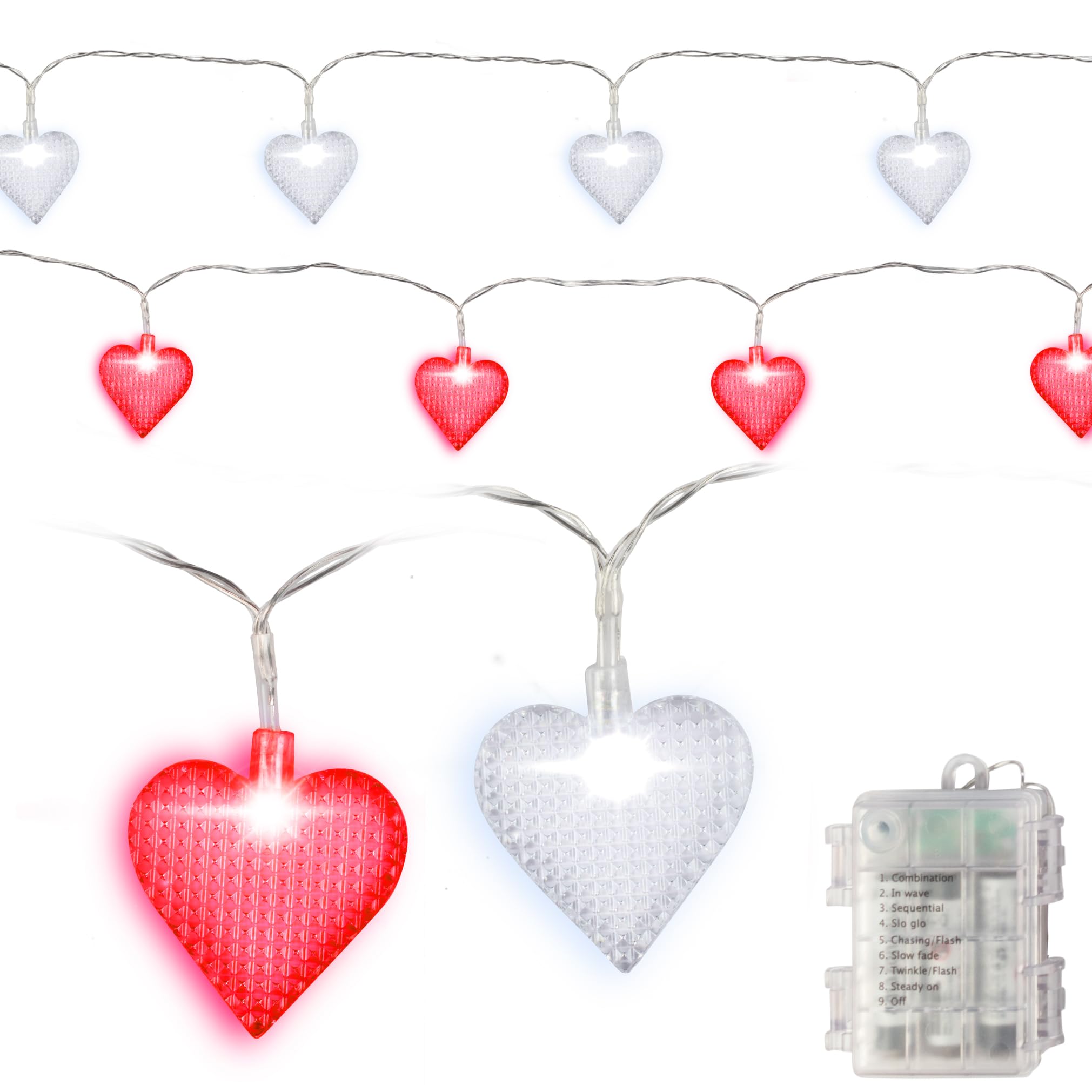Valentines Day Red & White Heart 10ft String Lights- 2pk w 40 Total LED ...