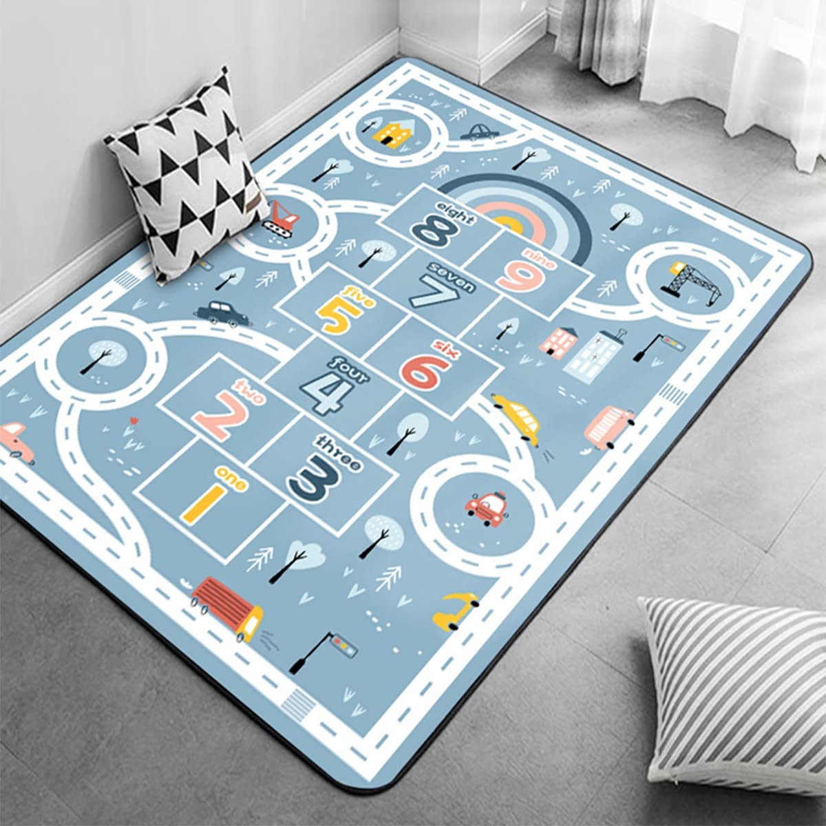 Kids Rug Play Mat, Car Rug, Hopscotch Rug, Hopscotch Mat for Kids, Can Be Used to Play with Cars Kids Carpet Play Mat,(Blue,80Ã—160cm/32Ã—63IN)