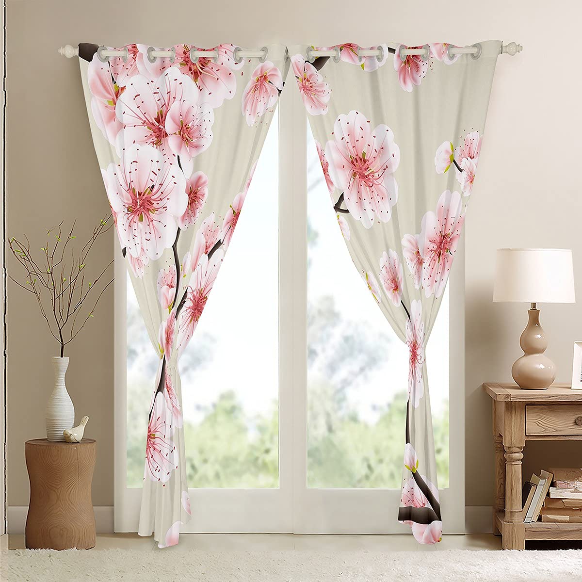 Erosebridal Cortinas de janela estilo japonês de flor de cerejeira