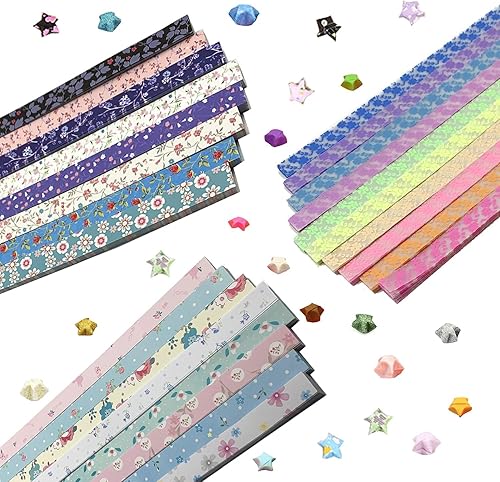 Miniatura 8 de Origami Star - Tiras de papel con diseño de estrellas y trébol luminoso de cuatro hojas, 1300 hojas