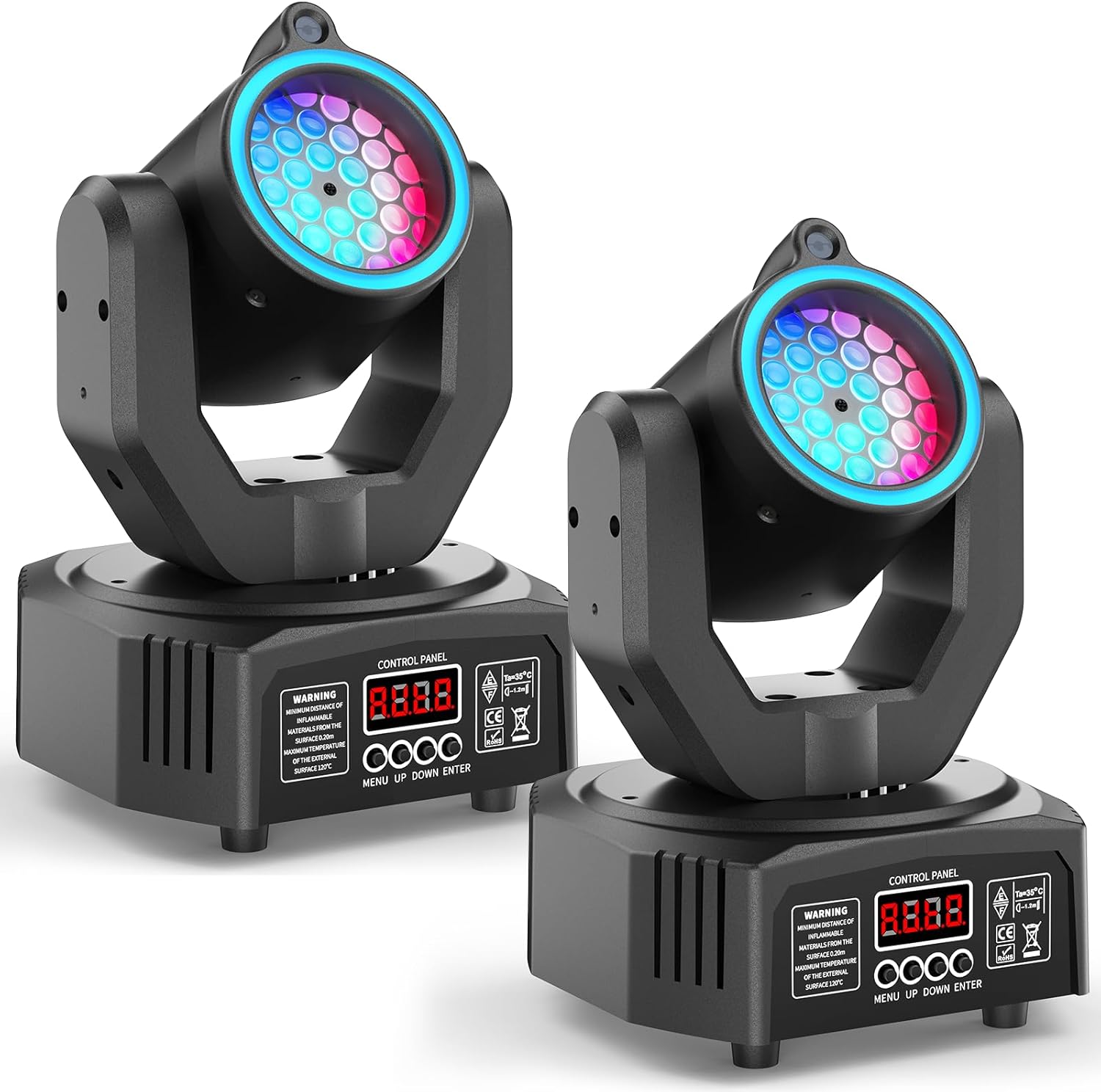 2PCS Compact 30W Stage Moving Head Light with Beam,GOBO Projection,Remote Control Sound Active & DMX512 Control 450° Pan/180° Tilt for DJ Party Home Theater Small Venues 2 Pack