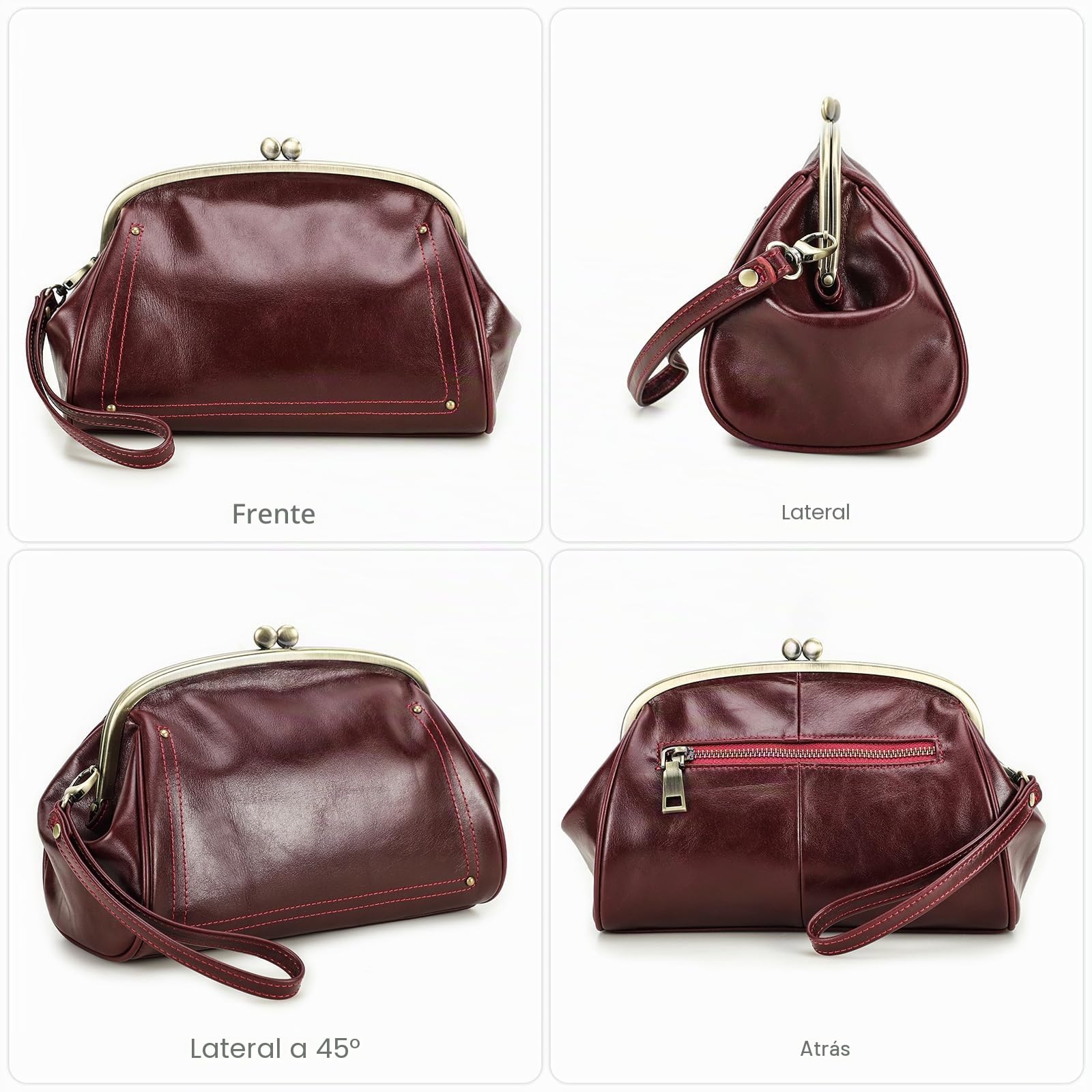 Contacts Kiss Lock - Bolso de mano de piel auténtica para mujer, con cierre de beso, cartera de muñeca Vitange, bolso de noche