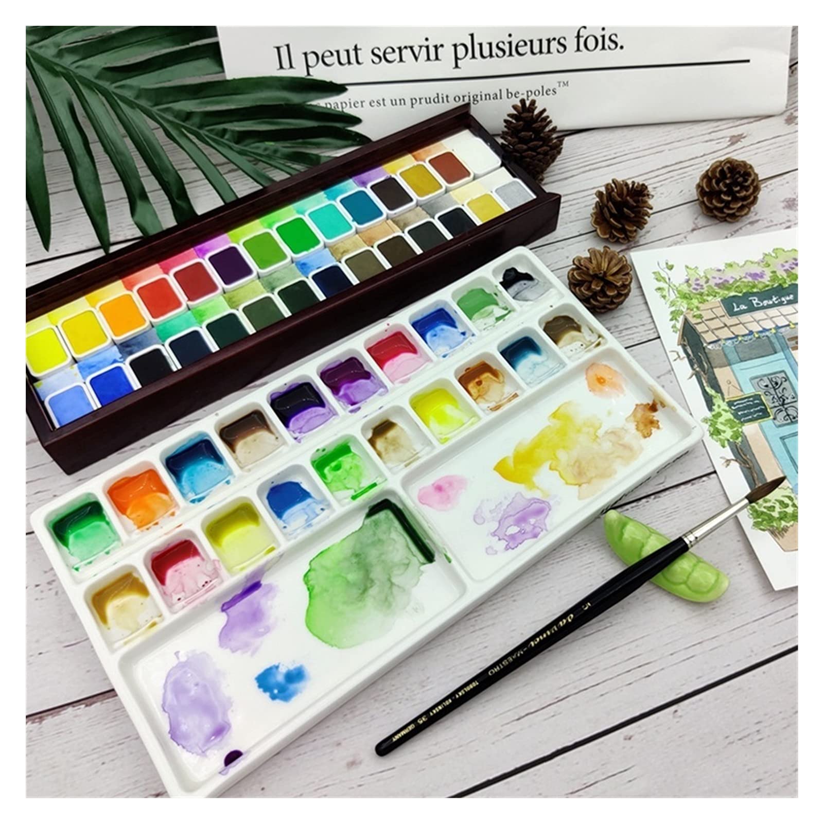 Paleta de Pintura de Artista de cerámica, Bandeja de Mezcla de cerámica de Pintura Gouache de Acuarela, Rectangular