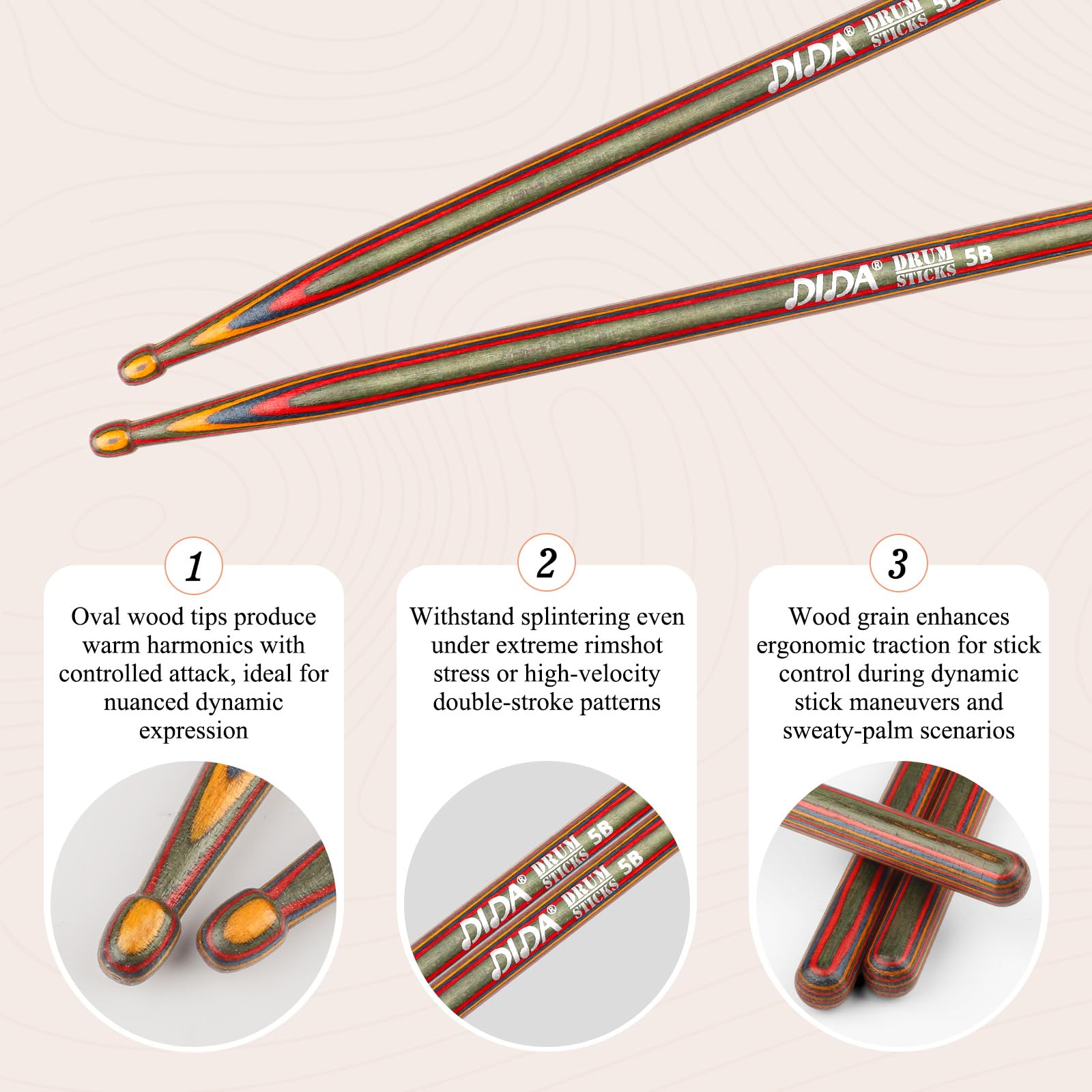 Drum sticks for Drums Wooden Drumsticks, Consistent Weight and Pitch - Image 4