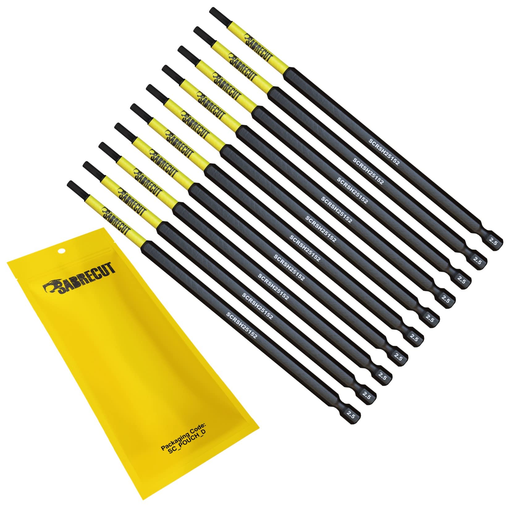 10 x SabreCut SCRH25152_10 152mm H2.5 Hex Magnetic Impact Screwdriver Driver Bits Set Single Ended Heavy Duty
