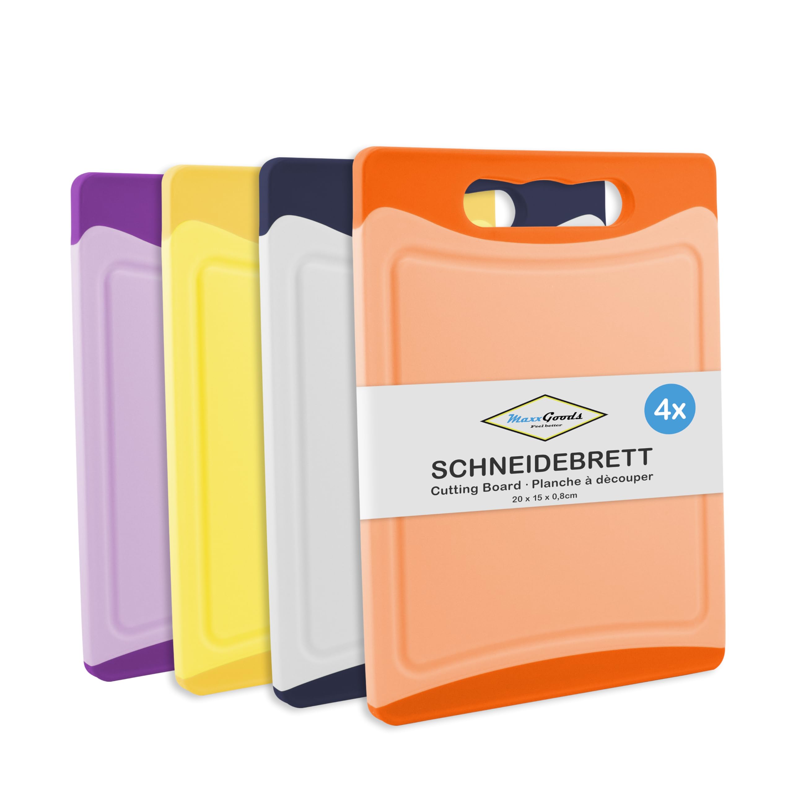 STONELINE Schneidebrett-Set 4-teilig – 26,5x16,5 Cm, Mit Saftrille & Rutschfesten Griffen, Spülmaschinenfest